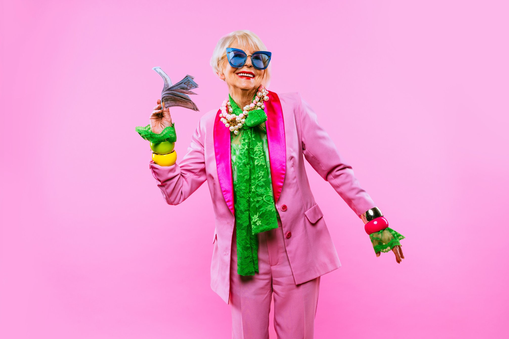 Cool and Stylish Senior Old Woman with Fashionable Clothes